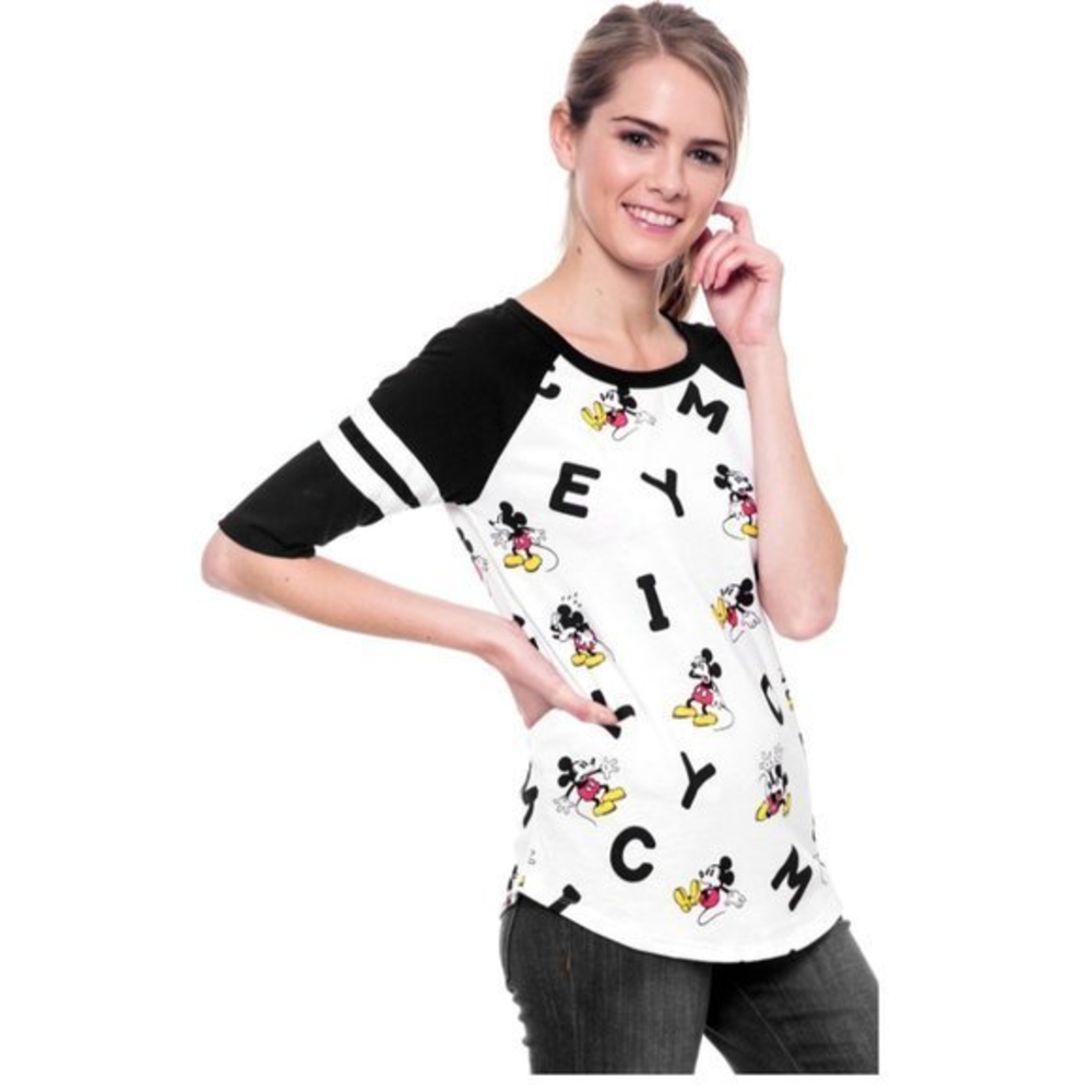 Disney Mickey Mouse & Letters‎ All Over Print Athletic Stripes Raglan Shirt